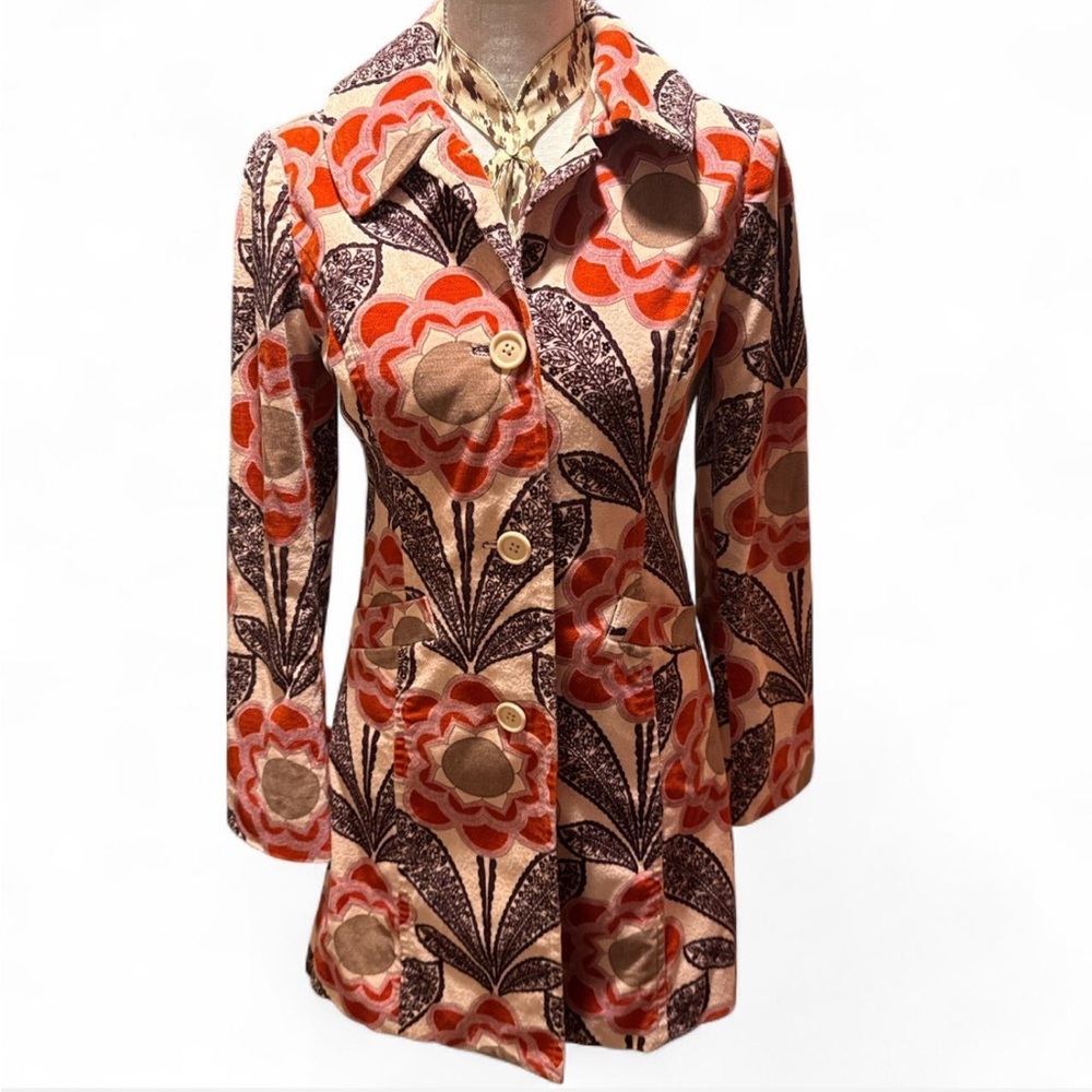 Anthropologie fei Floral Print Coat Jacket Retro Mod Style